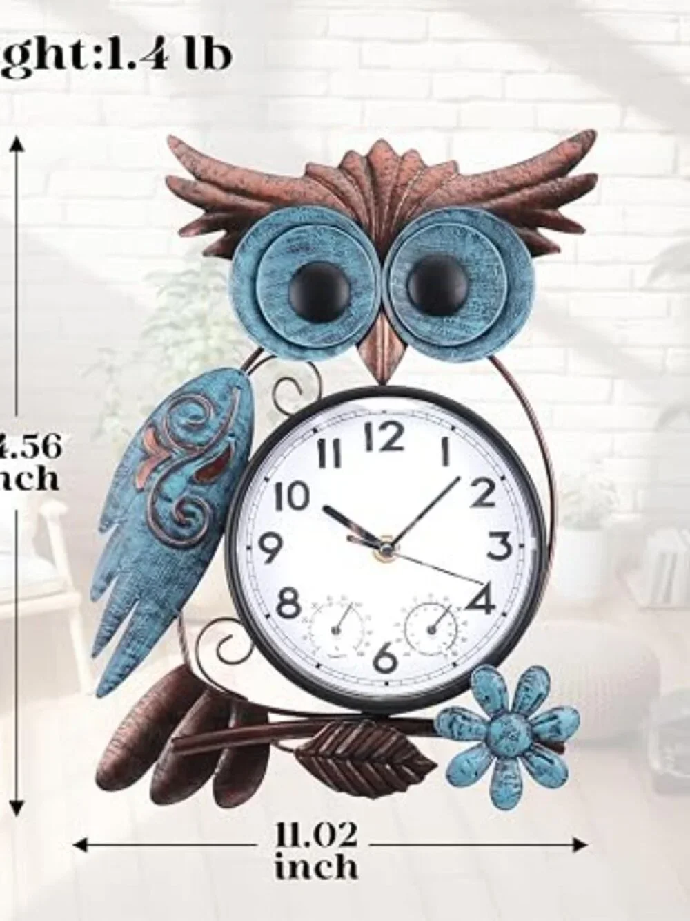 Owl Clock for Patio Pool Garden Home Decor